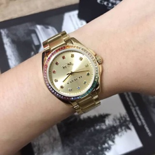 Coach watch สีทอง หน้าปัดล้อมคริสตัลไล่สี หน้าปัด 34mm