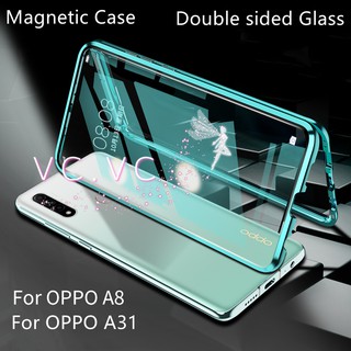 Oppo A31 2020 A8 เคสโทรศัพท์มือถือแม่เหล็กโลหะ, เคสโทรศัพท์มือถือแก้ว, ประกบแม่เหล็ก, เคสกระจกสองด้าน, เคสโทรศัพท์มือถือ, เคสกันกระแทก, เคสป้องกัน,