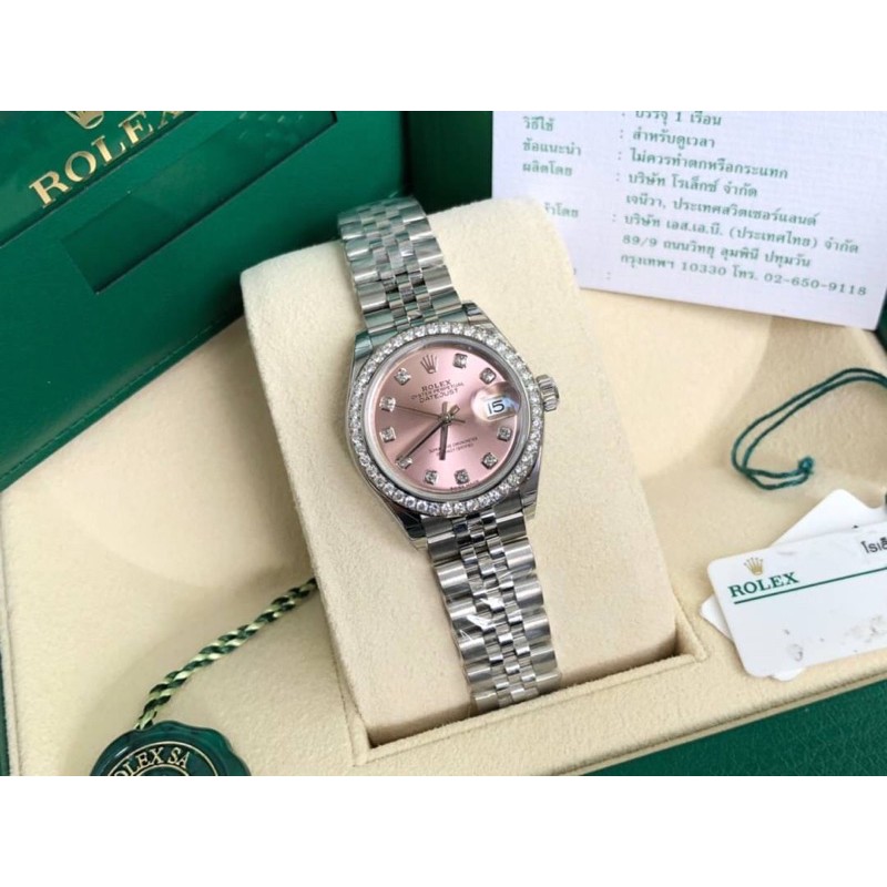 ผ่อน0% Brand New Rolex Datejust 28 Pink Dial set with 10 Diamonds