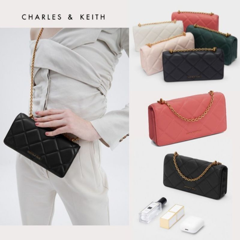 พร้อมส่ง​ 𝐂𝐊 Paffuto Chain Handle Quilted Long Wallet กระเป๋าสะพายข้าง charles&Keith (พร้อมกล่อง)