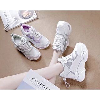 MARIAN(มาใหม่ล่าสุด)รองเท้าผ้าใบแฟชั่น รองเท้าผ้าใบผู้หญิง เสริมส้น7ซม. NO.A0304มี3สี ม่วง เขียว เทา พร้อมส่ง