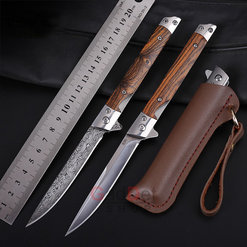 มีดพับ Pen Knife M390 Sharp Damasgus พร้อมซองหนัง ใบมีด 9.5cm เดินป่า ไม้แท้ สแตนเลส สวยงาม ป้องกันตัว พกพา