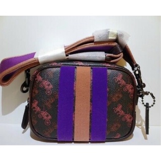 (ผ่อน0%) กระเป๋าสะพายข้าง COACH HANDBAGS 79368 V5C1A SHOULDER BAG/CROSSBODY BAG สายสปอร์ต สีม่วง ลายรถม้า งานshop