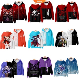 Genshin Impact คอสเพลย์เครื่องแต่งกาย Hu Tao Tartaglia Klee Diluc Venti Paimon Zhongli Keqing Unisex 3D Hoodie Sweatshirt | Bolive |