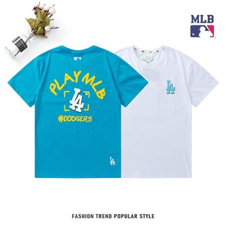 เสื้อยืดคอกลมcrew neckPlay MLB DDDGERS Photo LA ins เสื้อยืด สไตล์เกาหลีS-4XL