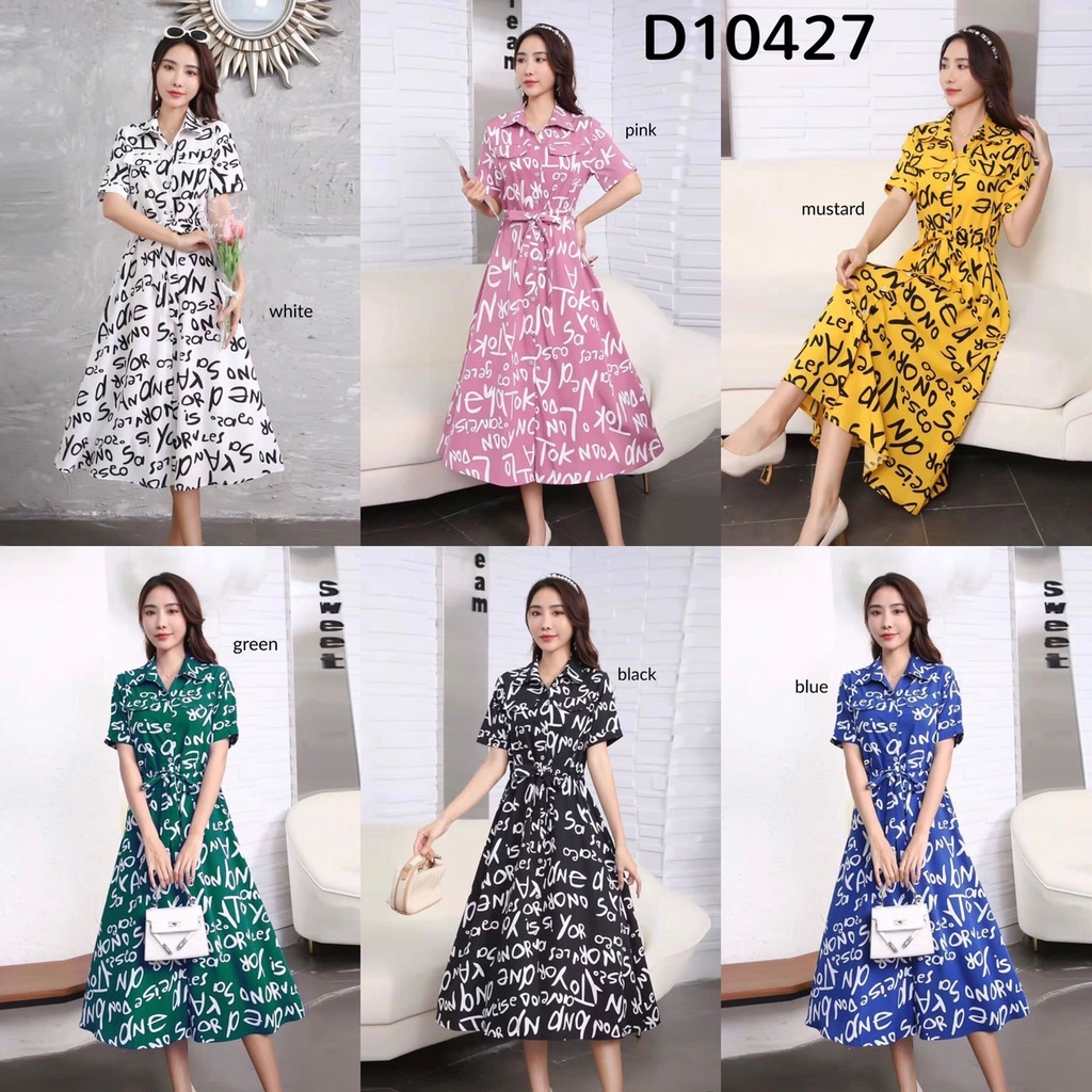 D10427 Fonts Casual Midi เดรสเชิ้ต