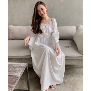 Maxi Dress แม็กซี่เดรสยาว แขนจั้ม 2 ชั้น ปลายแขนผ่า สไตล์เจ้าหญิง อกสม็อคมีเชือกผูก เนื้อผ้าไหมอิตาลี่