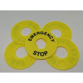 ป้ายเนมเพลท EMERGENCY STOP  รูใน 22/25MM 60MM แพ็คละ5แผ่น