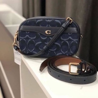 (ผ่อน0%) ✨Coach F58550✨#coach  Crossbody ใช้ได้หลายแบบ กระเป๋าสะพายข้าง คาดอก คาดเอว สะพายได้ สียีนส์ ลายซี