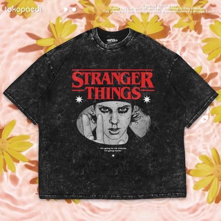 เสื้อยืดผ้าฝ้ายพิมพ์ลายขายดี เสื้อยืด พิมพ์ลายภาพยนตร์ STRANGER THINGS OVERSIZE WASHING (เสื้อยืด ขนาดใหญ่) | Unisex | 0