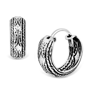 MachuSilver ต่างหูเงินแท้ 925 Sterling Silver แบบห่วง สไตล์บาหลี แต่งลาย พร้อมถุงกำมะหยี่