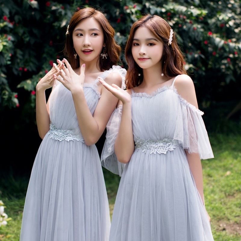 ชุดเพื่อนเจ้าสาวสีเทาชุดเดรสยาวแม็กซี่เดรสน้องสาวชุดนักเรียนใหม่ไซส์ใหญ่ - รูปที่ 3