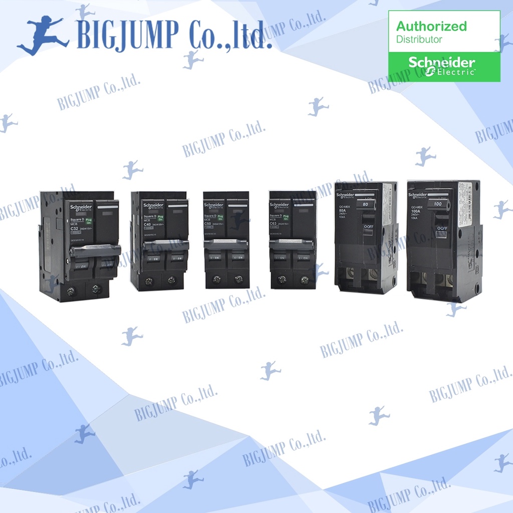 เมนเบรกเกอร์ชไนเดอร์ MCB 2โพล10 kA ขนาด 16 -100A รุ่น QOVS และ QOMBX  MCB 2P Schneider electric IEC 