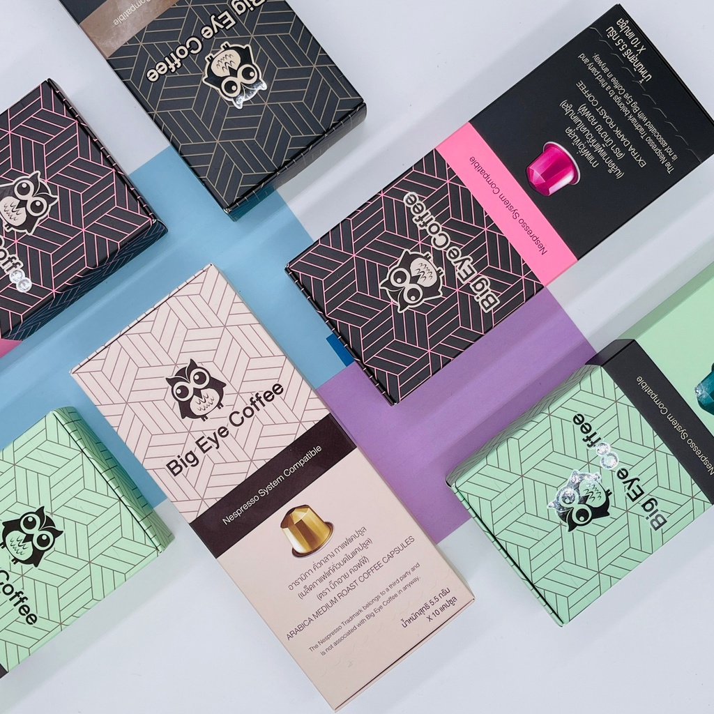 กาแฟแคปซูลอะลูมิเนียม BIG EYE COFFEE อลูมิเนียม 100% มีให้เลือก 4 รสชาติ ใช้กับเครื่องระบบ Nespresso 1 กล่อง/10 แคปซูล