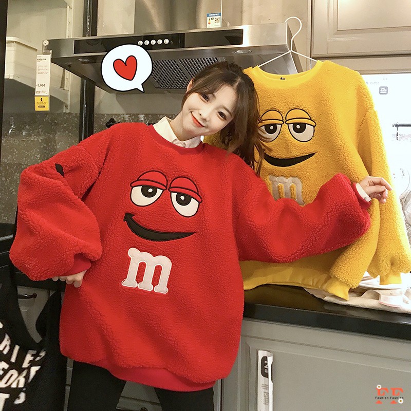 สต็อกไทย❌FF เสื้อกันหนาวปักลาย ผ้าสำลี m&m ทรงโอเวอร์ไซส์ 2สี เสื้อผ้าแฟชั่น