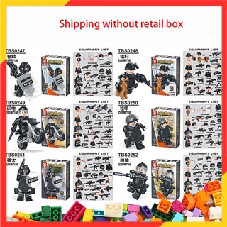 6PCS เลโก้ SWAT กองทัพทหาร WW2 Minifigures ของเล่นชุดอาคารของเล่นเลโก้บล็อกตัวต่อ Enlighten ตำรวจเมืองโมเดิร์นคอมมานโดกองกำลังพิเศษอาคารอิฐของเล่นเด็กของเล่นสำหรับเด็กผู้ชายเด็กผู้หญิงใช้ได้กับทุกยี่ห้อ