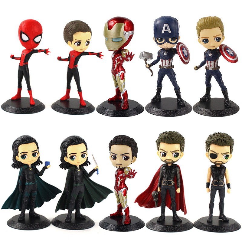 10 รุ่น Q รุ่น Avengers รูป Spider-Man Iron Man กัปตันอเมริกา Loki Thunder God รุ่น Q ตุ๊กตาตกแต่ง 16 ซม.