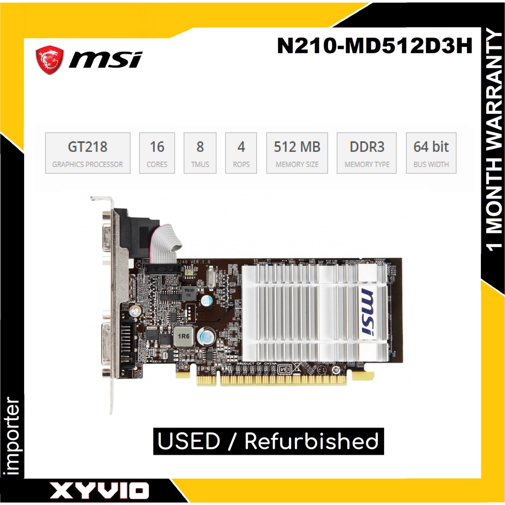 MSI MSI N210-MD512D3H0-LP NVIDIA GeForce GT 730 512MB GPU กราฟิกการ์ด