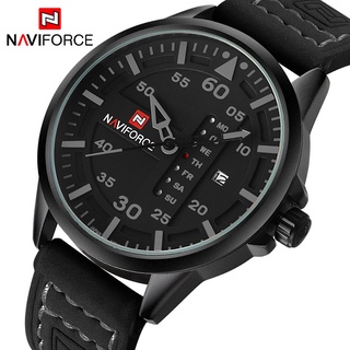 Naviforce 9074 นาฬิกาข้อมือควอตซ์ลําลอง สายหนัง สไตล์ทหาร หรูหรา สําหรับบุรุษ