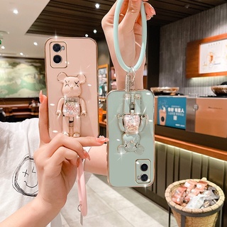 เคสโทรศัพท์มือถือ ชุบไฟฟ้า ลายหมี หมุนได้ สําหรับ OPPO A98 A78 A96 A95 A94 A93 A76 A92 A52