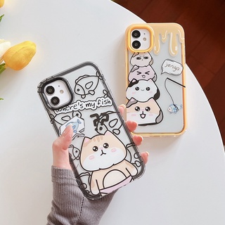 2 in 1 เคสโทรศัพท์มือถือแบบใส หนา กันกระแทก ลายการ์ตูนแมว ปลาทรีย์ สําหรับ iphone 6s 7 8 plus XR 11 12 13 pro max