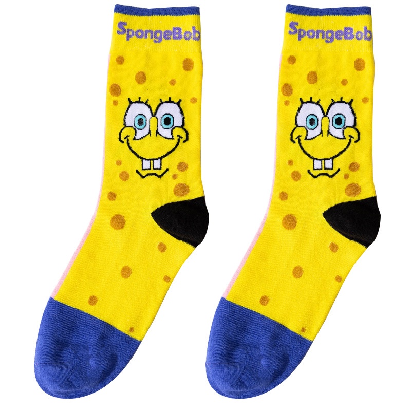ถุงเท้ากีฬา พิมพ์ลาย SpongeBob SquarePants แฟชั่นคู่รัก สําหรับผู้ชาย และผู้หญิง