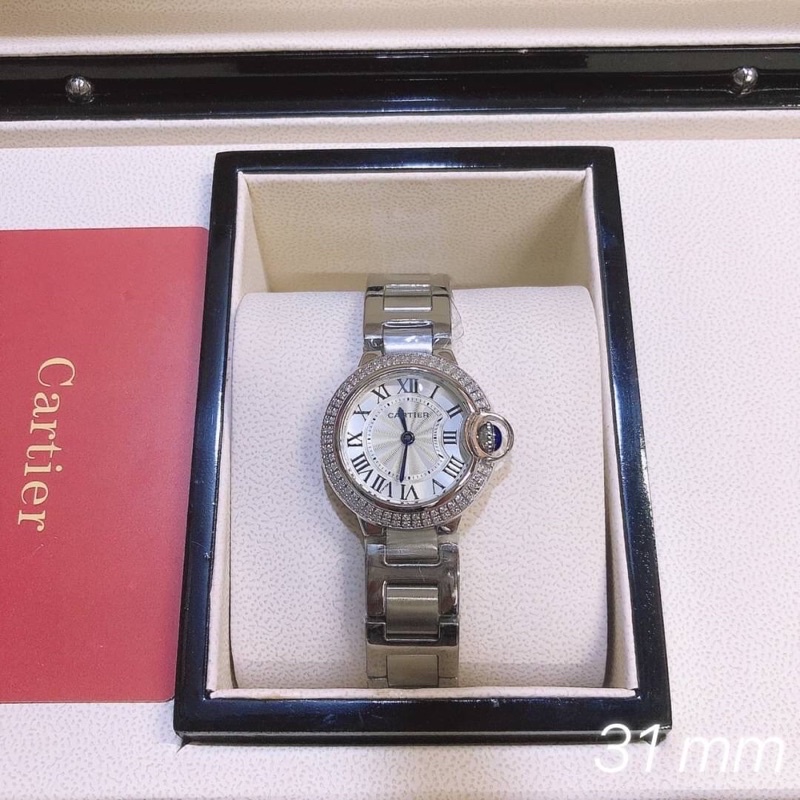 นาฬิกาข้อมือผู้หญิงคาเทียร์ Watch  Size 31mm/36mm/40mm➡️สีเงิน ขอบเพชร➡️