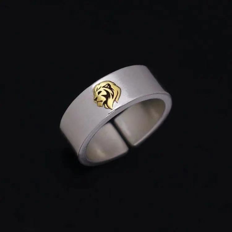 INS ต่างหูต่างหูวินเทจแหวน Chrome Hearts♗ใหม่ Lion King แหวนเงินฝังผู้ชายและผู้หญิงคู่แหวนเงินแท้แหวนเปิดกว้างปรับ
