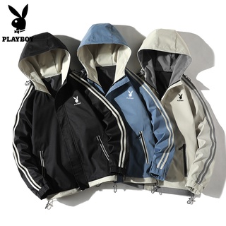 Playboy Jacket Mens Hooded Windbreaker Jacket with Pockets