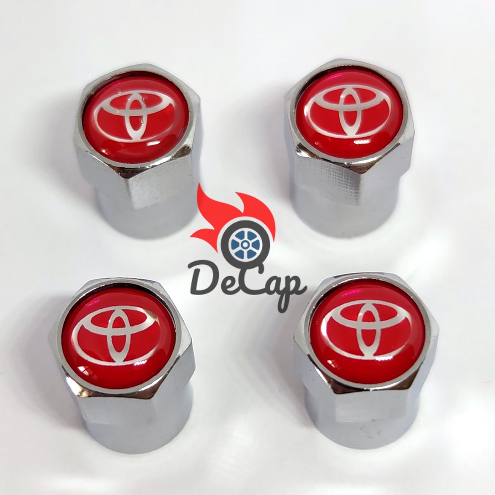 จุกลม ยางรถยนต์ พร้อมโลโก้ โตโยต้า Toyota 1 ชุด (4 อัน) - Car Tire Valve Caps (สีแดง)