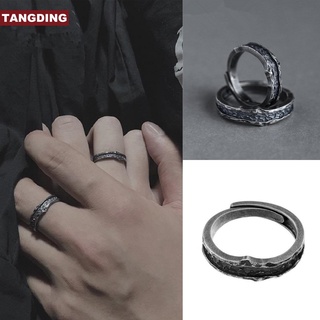 【COD Tangding】แหวนคู่รักลึก สีดํา เรียบง่าย ย้อนยุค ผู้ชาย ผู้หญิง คู่รัก ใหม่ แหวนแฟชั่น เครื่องประดับ