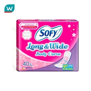 Sofy โซฟี แผ่นอนามัย ลอง แอนด์ ไวด์ บอดี้ เคิร์ฟ แบบมาตรฐาน มีกลิ่นหอม 40ชิ้น กว้าง 6.50 cm. ยาว 15.50 cm.