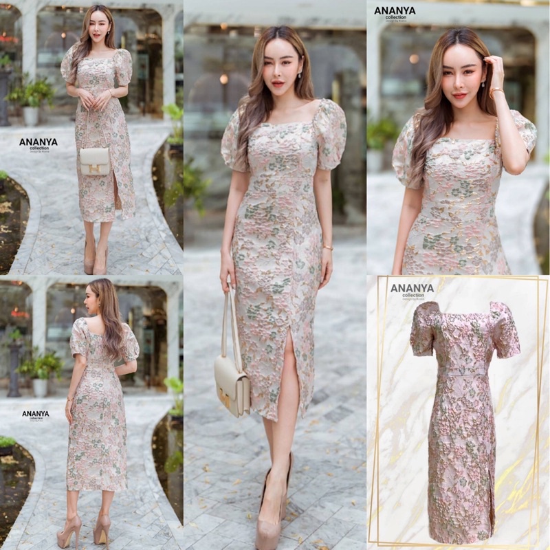 🧡พร้อมส่ง S-4XL🧡เดรสยาว ชุดออกงาน เดรสผ้าทอปั๊มลายนูน สวยหรูหรา
