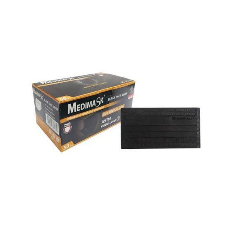 หน้ากากอนามัย Medimask สีดำ  กล่องละ50ชิ้น