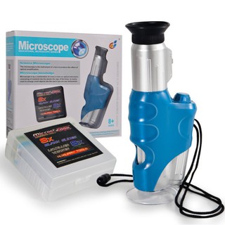 &lt;พร้อมส่ง&gt; Microscope กล้องจุลทรรศน์รุ่นพกพา หมุนปรับโฟกัสได้ มีไฟ LED  กล้องขยาย เพื่อการเรียนรู้ สำหรับเด็ก