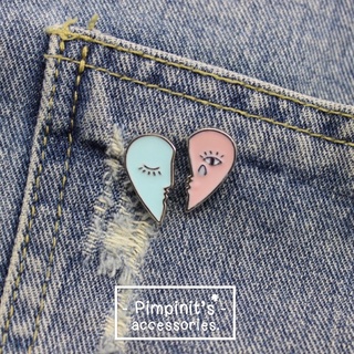 🇹🇭 พร้อมส่ง : 💔 เข็มกลัดเซ็ทหัวใจสีฟ้าและสีชมพู | Blue &amp; Pink Broken Heart Enamel Brooch Pin Set.