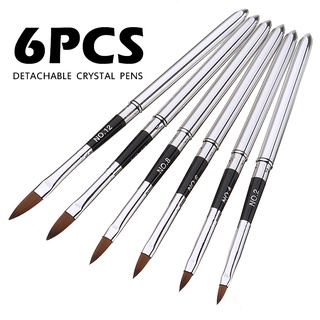 Kolinsky Sable แปรงแต่งเล็บ อะคริลิค ด้ามจับเหล็ก ถอดออกได้ 6 ชิ้น/ชุด
