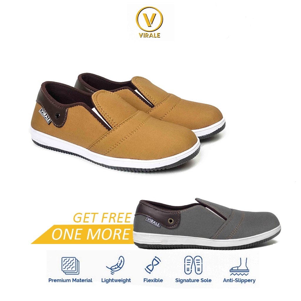 รองเท้าผ้าใบลําลองแบบสวมสําหรับผู้ชายแฟชั่นเกาหลี CS 01 TAN ฟรีรองเท้าแบบสวม CS 01