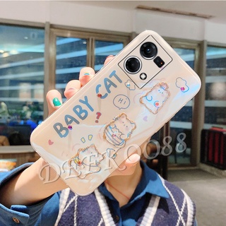 เคสโทรศัพท์มือถือ แบบนิ่ม ลายการ์ตูนแมว และกระต่าย สีขาว สําหรับ OPPO Reno7 4G 5G Z Pro A96 A95 A76 A55 A16e A16 A16K Reno7Z Reno 7 7Z 7Pro