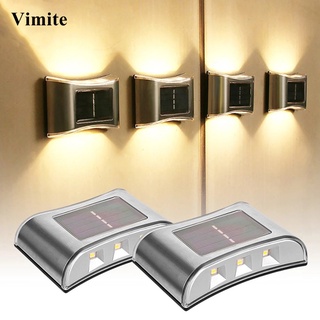 vimite 6LED Solar Wall Light Outdoor Waterproof Stainless Steel Automatic Sensor Garden Lamp Street Light Step Stairs Wall Lights for Home Fence Post Pathway Decoration Lighting Warm White