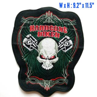 ตัวรีดติดหลังเสื้อขนาดใหญ่ 9.2x11.5 นิ้ว แต่งเสื้อบิ๊กไบค์ Hardcore Biker Skull Punk big biker iron on patch