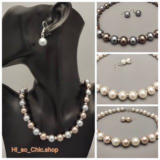HisoChic สร้อยคอ สร้อยคอมุก สร้อยคอลูกปัดมุก ขนาด 1.2 cm ใส่ออกงานได้ค่ะ