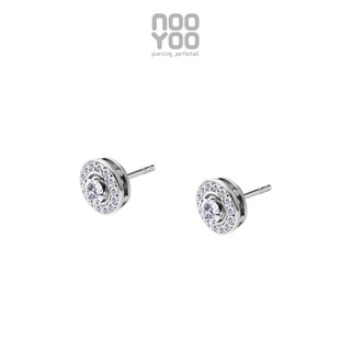 NooYoo ต่างหูสำหรับผิวแพ้ง่าย Detachable CZ Pave Set Halo Ear Jacket (ขาว/ทอง)