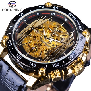 Forsining Big Dial True Men Series Steampunk Golden Gear Movement Men Watch Top Brand Luxury Automatic Mechanical Wrist