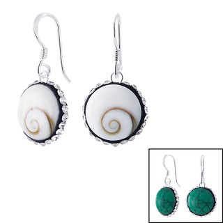 SILVER THAI Turquoise earrings crystal shiva eye silver เครื่องประดับเงินแท้ต่างหูเงินแท้ 925 ต่างหูปักก้านหอย