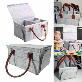 Large Diaper Caddy Organizer Baby Nursery Storage Basket With Zipper Lid And Leather Handle, size 33*23*18cm