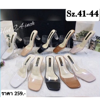 👠รองเท้าไซส์ใหญ่ส้นแก้ว คาดหน้าใส 2 เส้น 41-44