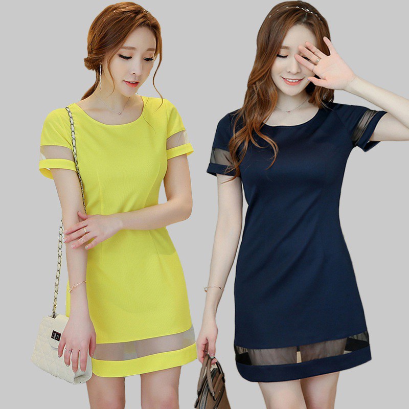 พร้อมส่ง เดรสยาว ชุดเดรสสั้นแขนสั้นแฟชั่นเซ็กซี่สำหรับผู้หญิง