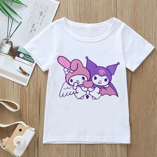 เสื้อยืดแขนสั้นลําลอง พิมพ์ลายกราฟฟิค Kawaii สีขาว สไตล์ฮาราจูกุ สําหรับเด็ก