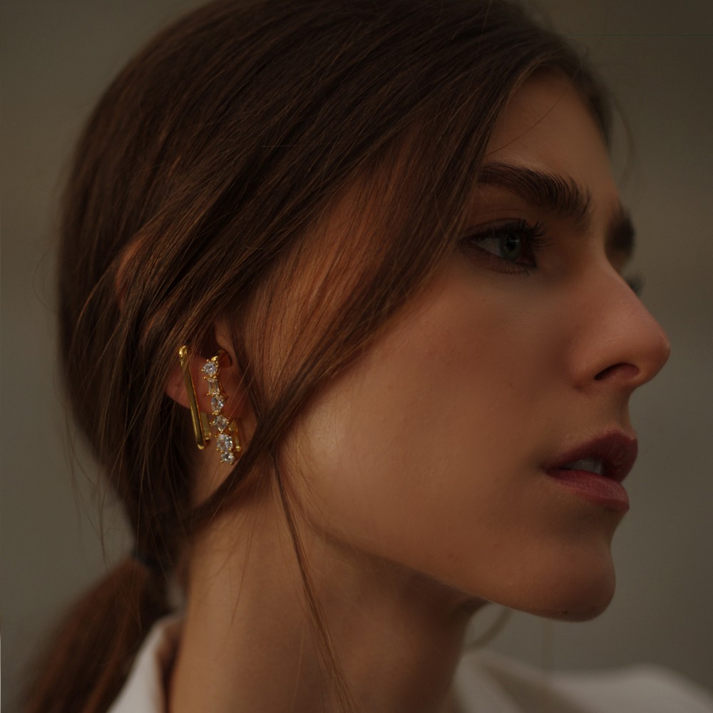 Swan حلق Olivia فضة حقيقية بالزركون — ذهبي — صورة 3